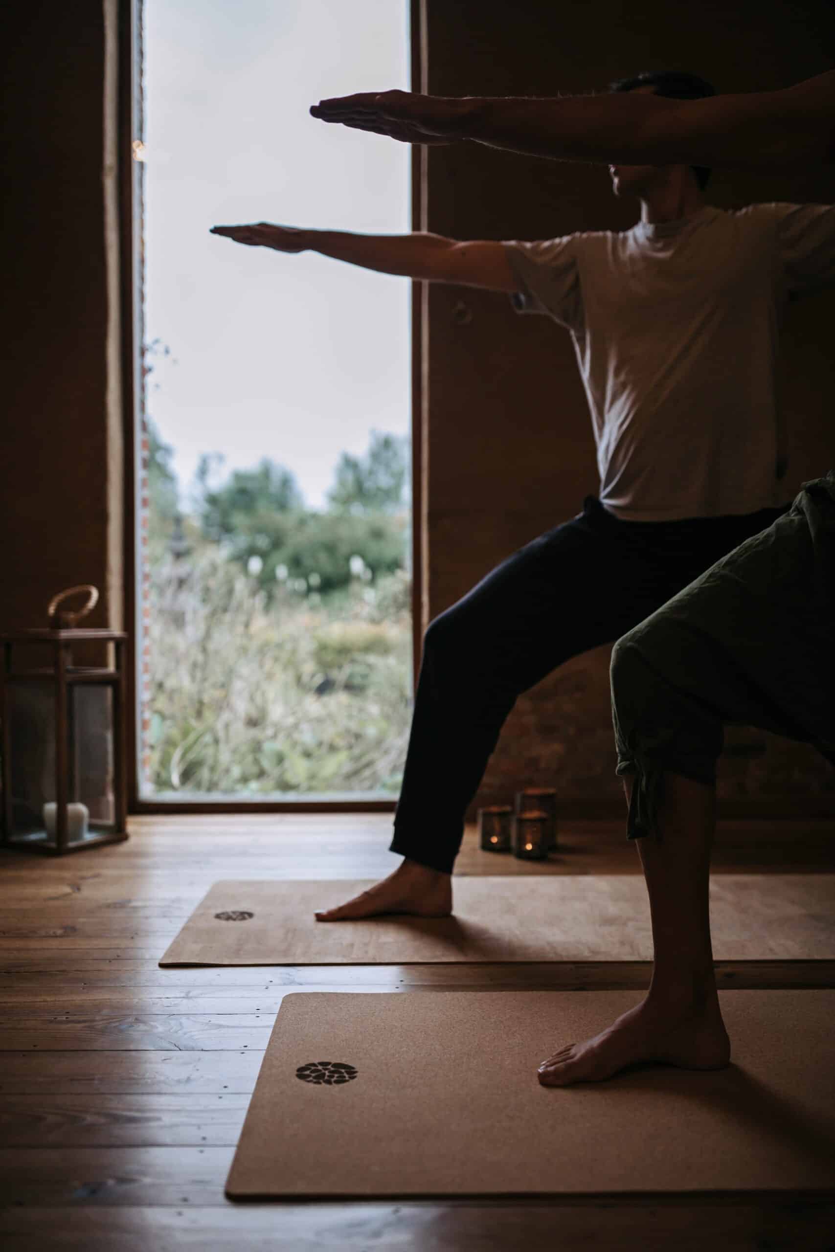 People Practicing Warrior Pose On PIERRE Cork Mats
