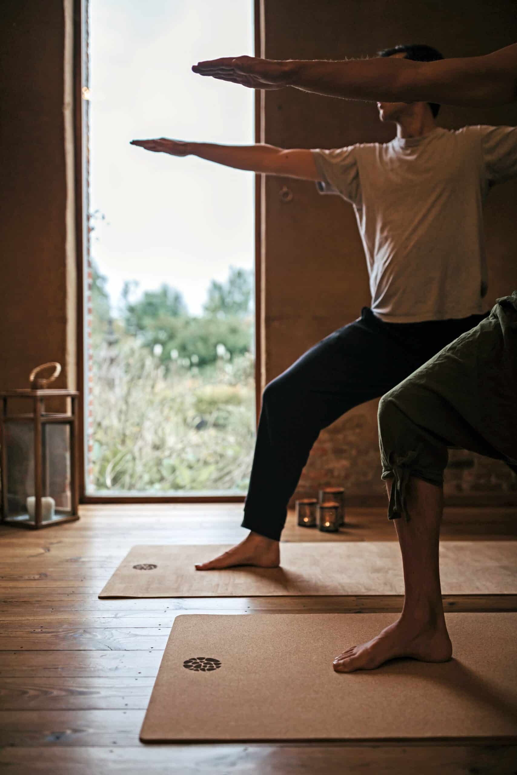 Warrior Pose on PIERRE Cork Mats