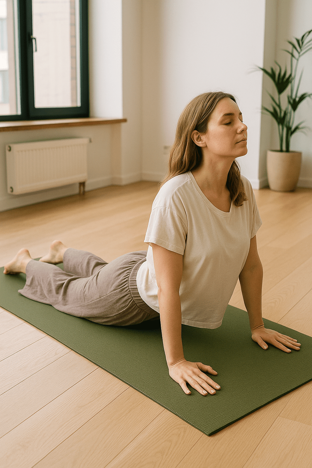 Woman Practicing Yoga Cobra Pose