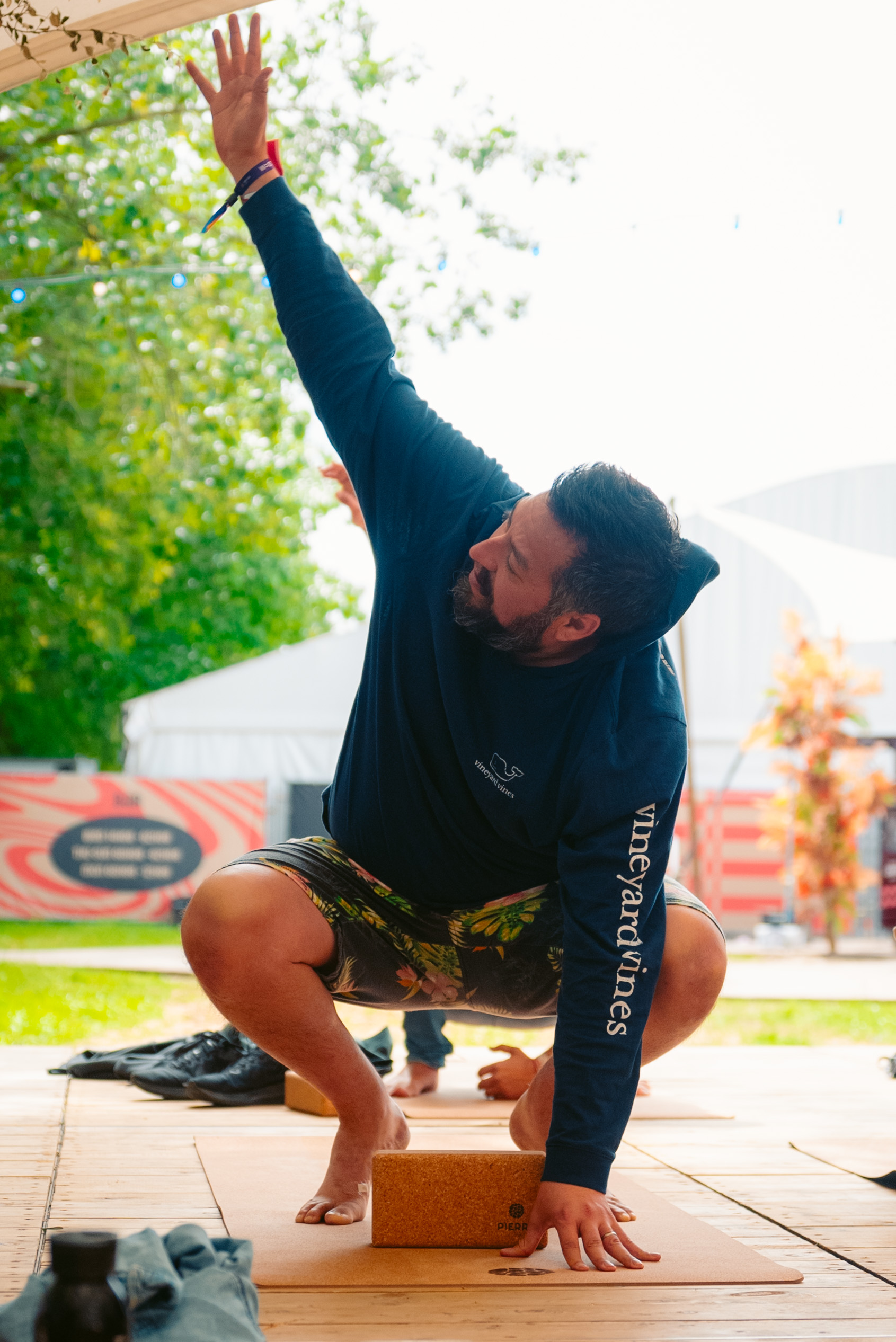 Rock Werchter Side Crow Pose Outdoors