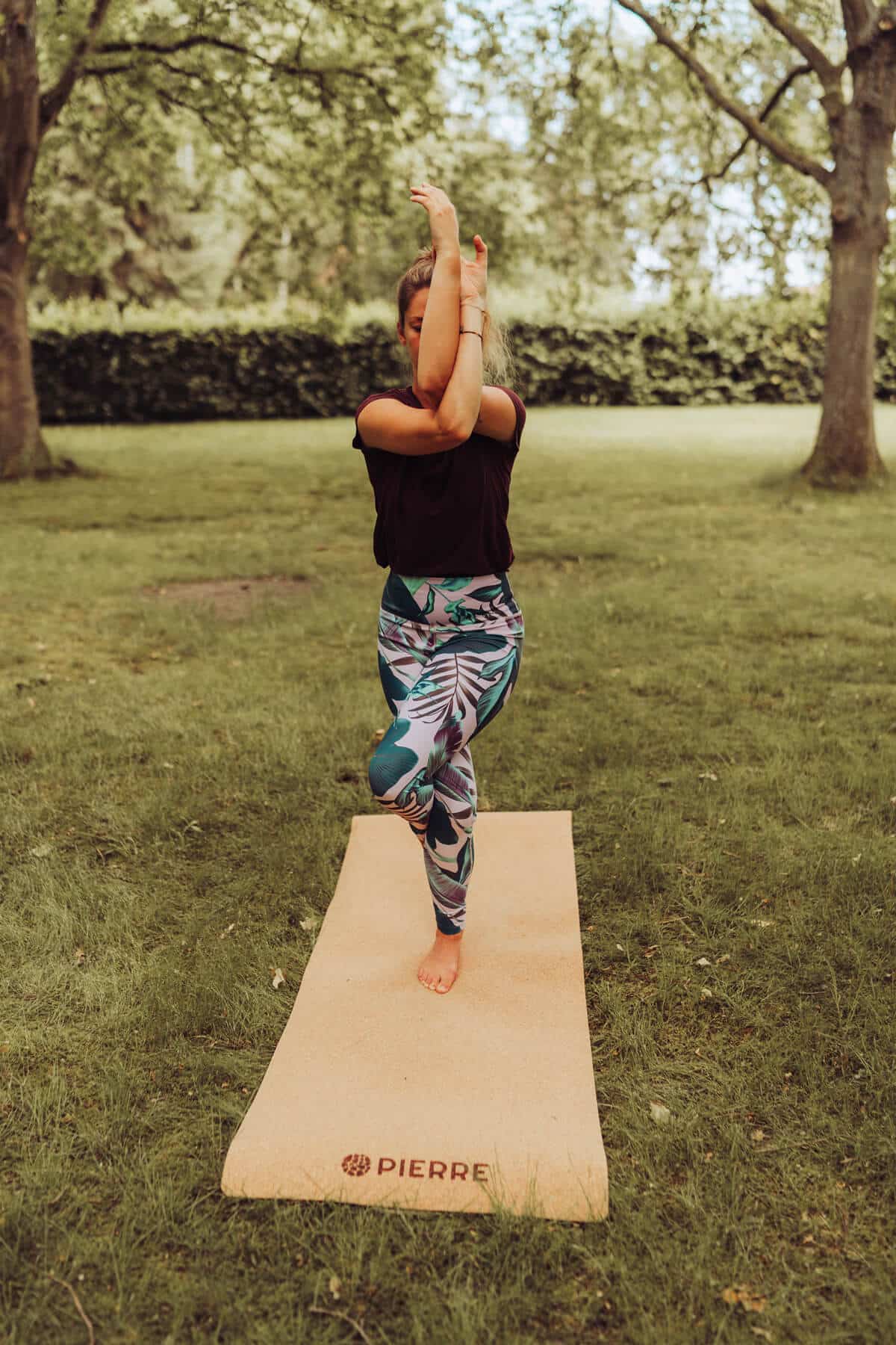 Eagle Pose on PIERRE Cork Mat