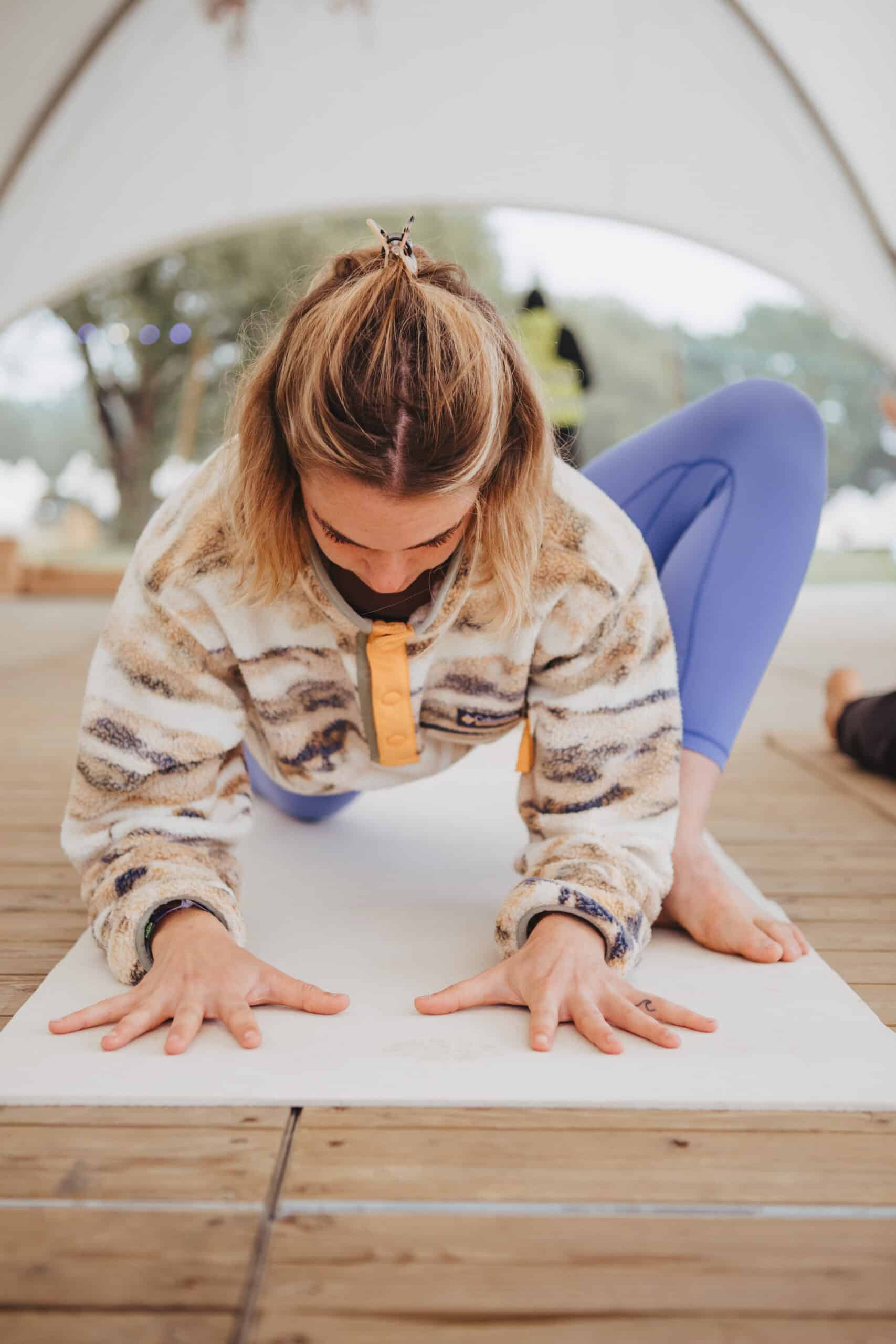 Woman Stretching on a Wool Yoga Mat