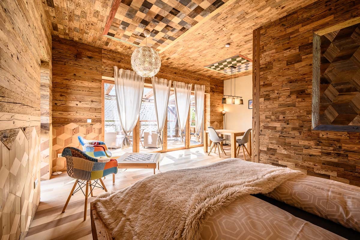 Rustic Wood Interior Bedroom And Lounge