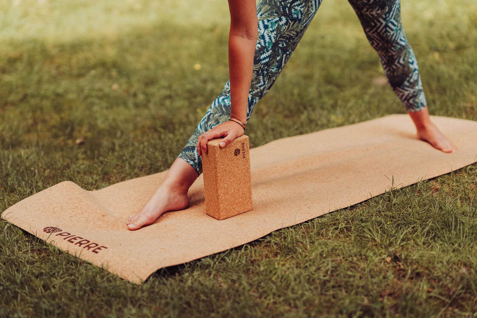 Woman Using PIERRE Cork Yoga Set