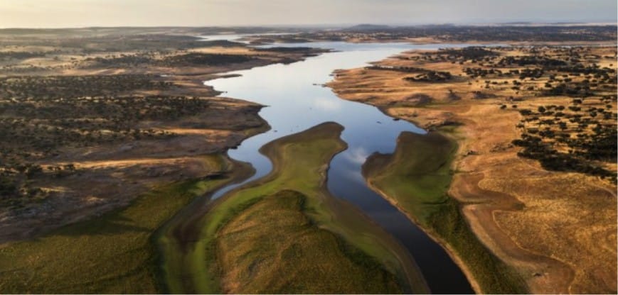 Aerial View Of Alentejo River Landscape