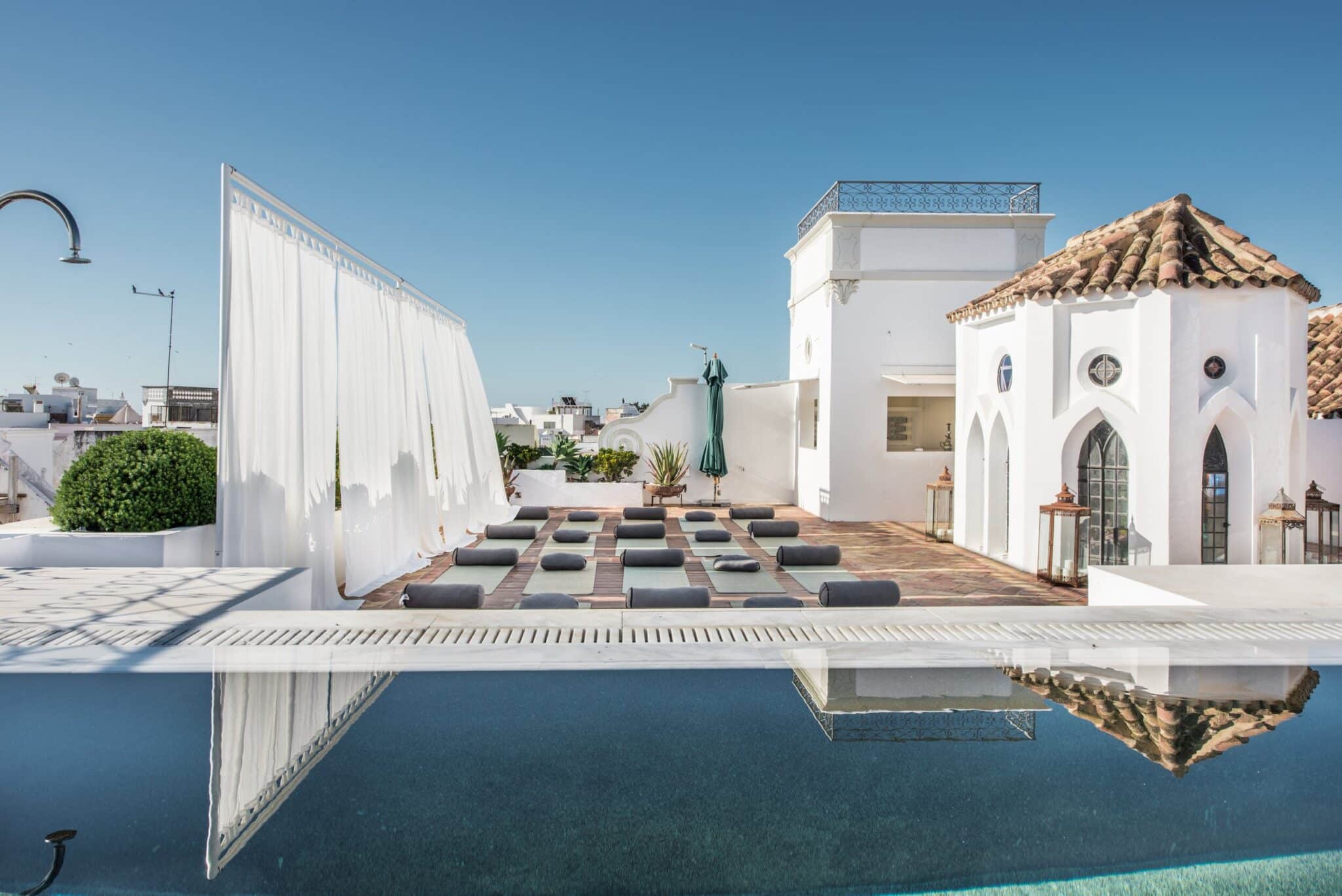 Outdoor Rooftop Yoga Studio With Pool