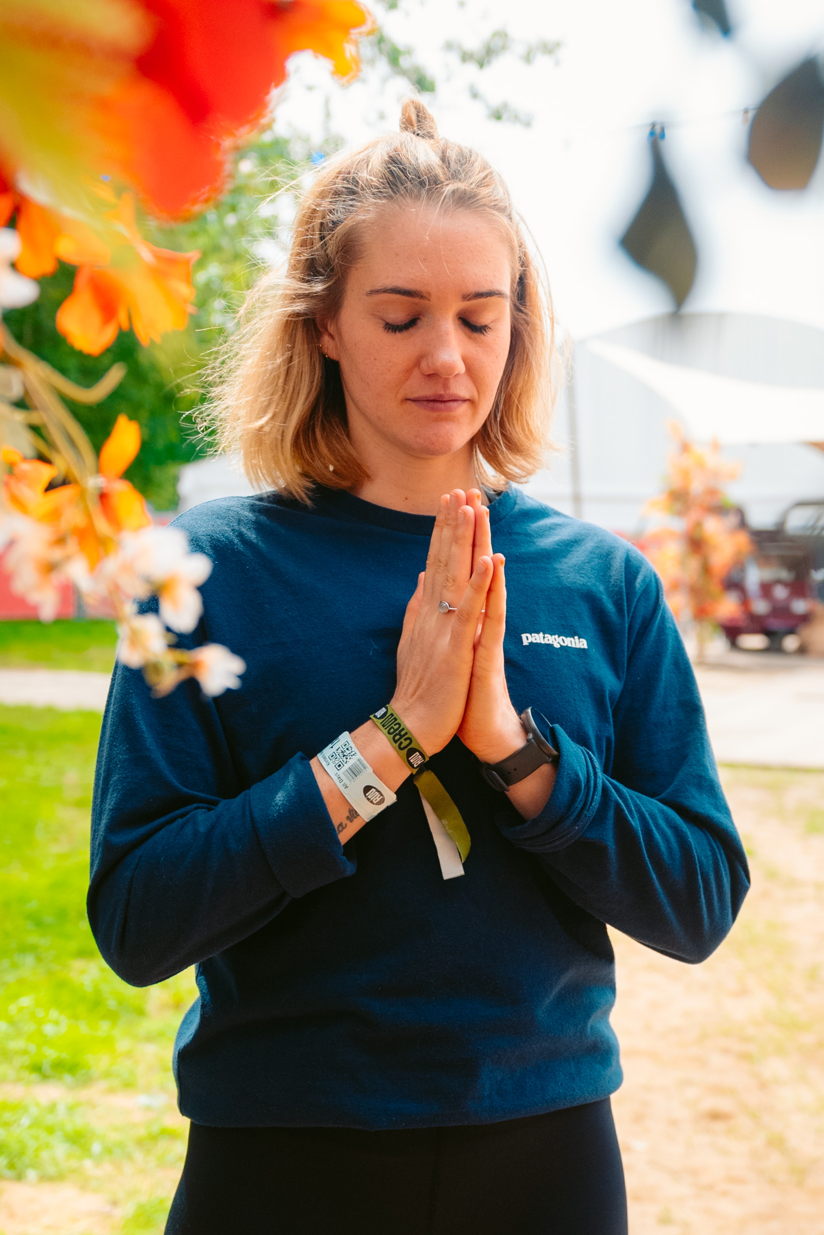 Rock Werchter Woman Prayer Hands Flowers