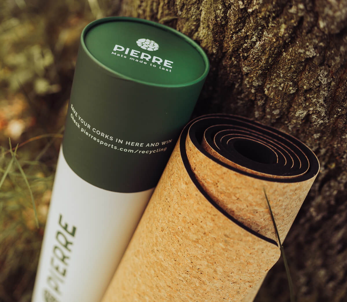PIERRE Cork Yoga Mat And Packaging