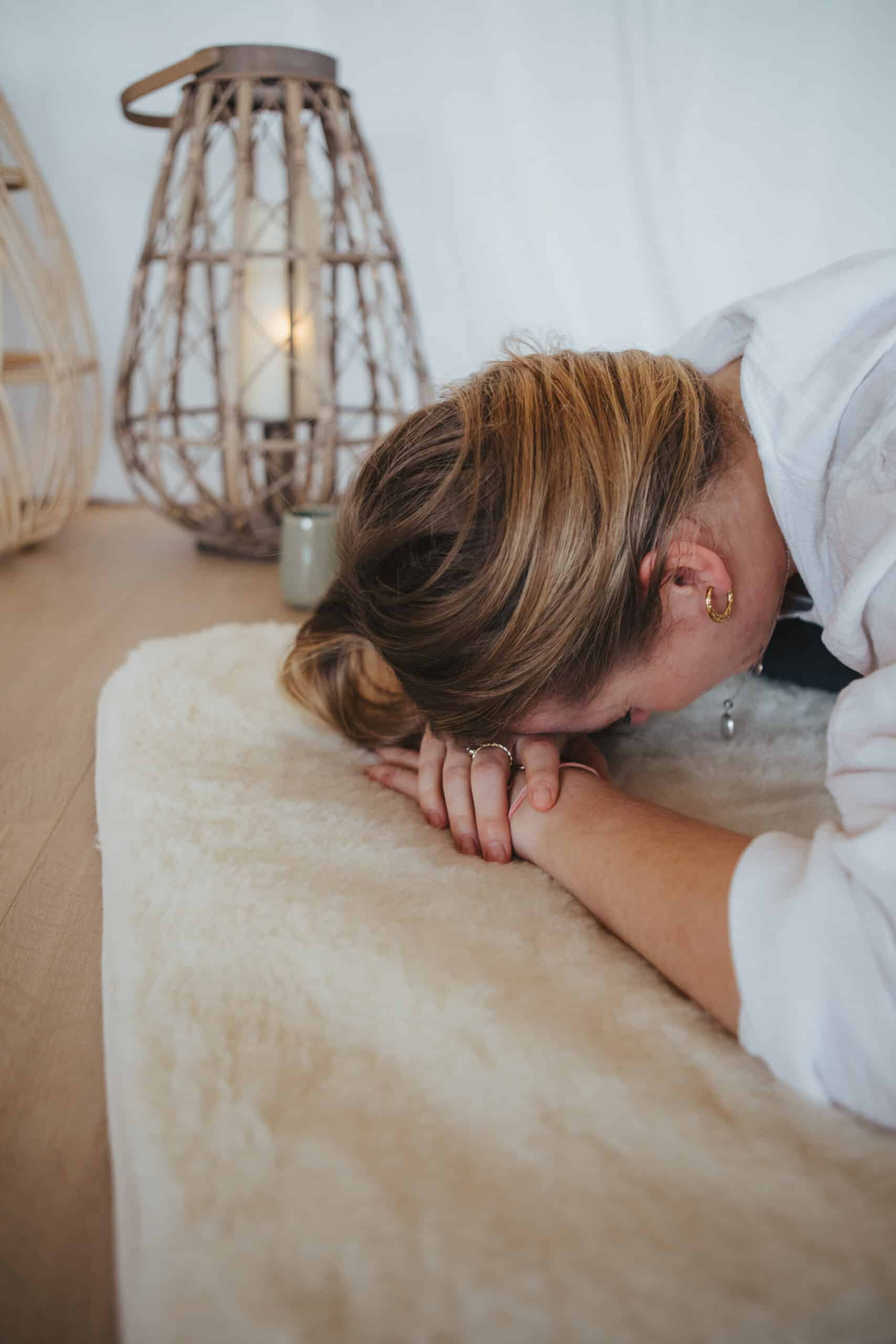 Woman Practicing Yoga On Wool Mat PIERRE