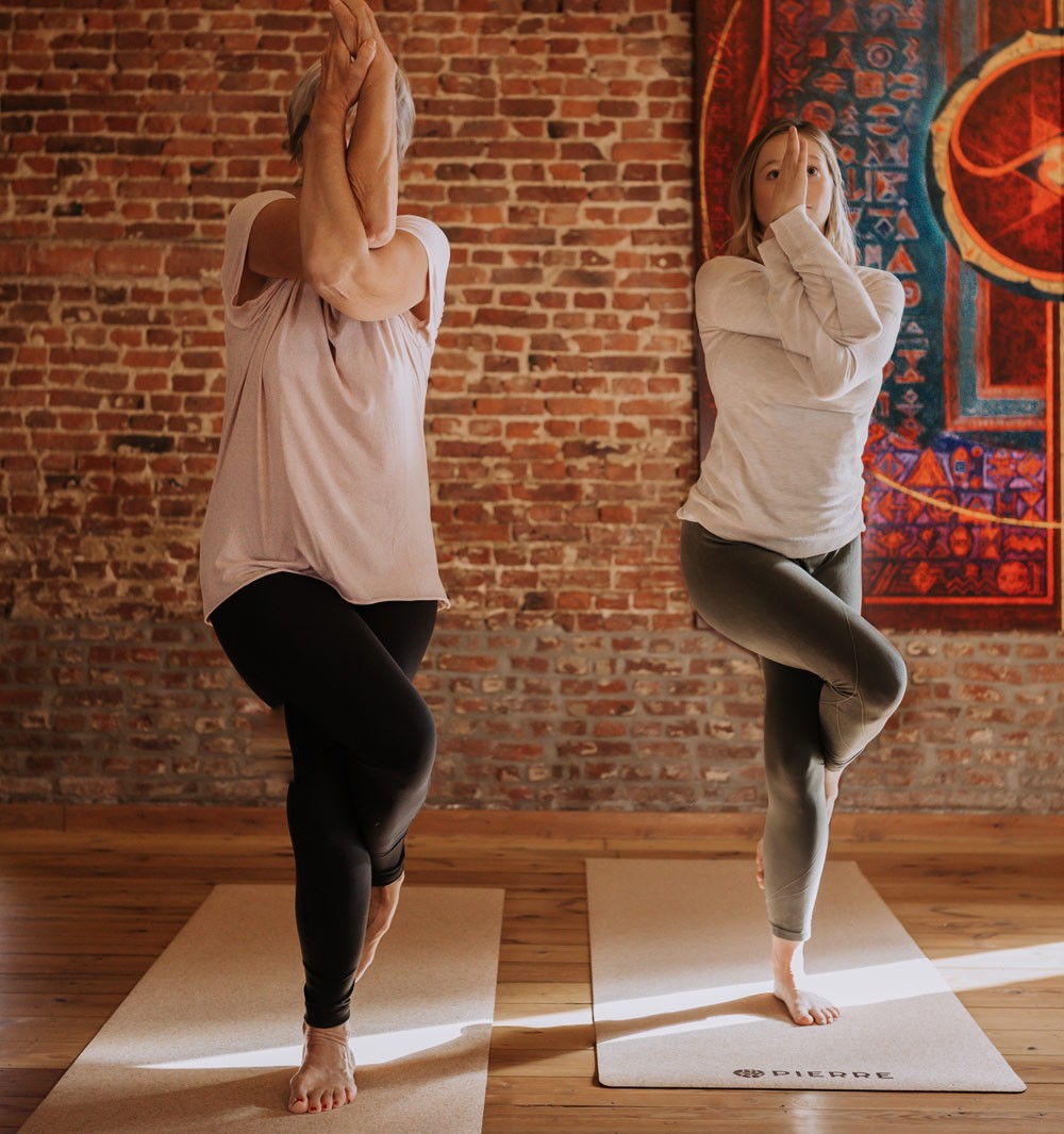 Eagle Pose on PIERRE Cork Mats